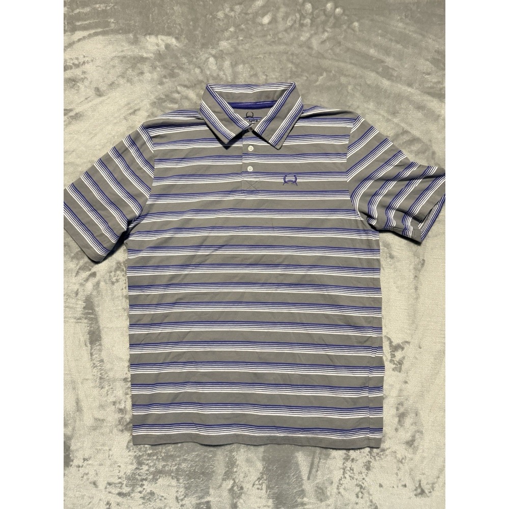 Cinch Polo Shirt Mens Large Purple Striped Western Cowboy Golf Short Sleeve